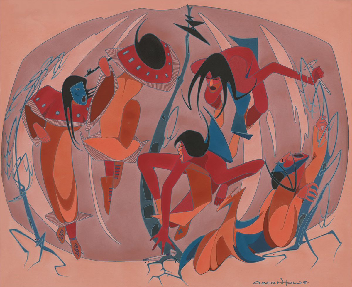 Umine Dance, 1958. Casein and gouache on paper, mounted to board, 18 x 22 in., Garth Greenan Gallery, New York.