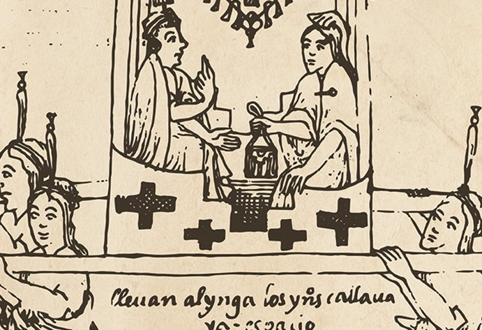 El Shapa Inka y su esposa viajando por el Qhapaq Ñan, 1615. El Shapa Inka (gobernante) era considerado como un dios. Su paso por el Qhapaq Ñan, lo sacralizaba. Cuando el Inka viajaba, el estado inkaico se manifestaba en todo su esplendor. El séquito sumaba cientos de personas, incluyendo cantantes, bailarines, guardias, guerreros y sirvientes.