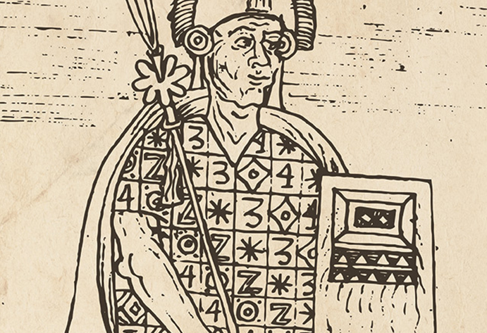 Retrato de Tupac Inka Yupanqui, 10<sup>⚬</sup> Shapa Inka (1471–1493), 1615. Su nombre significa 'noble contador Inka'. Extendió el Imperio Inka hacia el Norte a través del Ecuador.