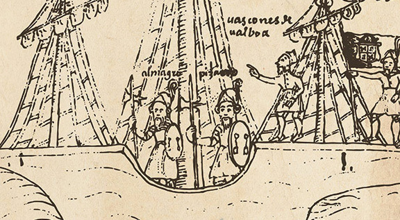 Felipe Guaman Poma de Ayala (quechua, ca. 1535–1616 d.C.). Viajes de descubrimiento del Nuevo Mundo, 1615. El primer nueva corónica y buen gobierno, Biblioteca Real, Copenhague, GKS 2232 4°. El Tawantisuyu cada vez estaba más débil. Varios de los pueblos conquistados se estaban rebelando. La viruela azotó la región, ocasionando numerosas muertes, incluyendo la de Huayna Capac, el decimoprimero Shapa Inka. El deceso del Inka desató una guerra entre sus hijos, Atahualpa y Huáscar. Atahualpa ganó la lucha de poder en 1532, justo para la llegada de los españoles.