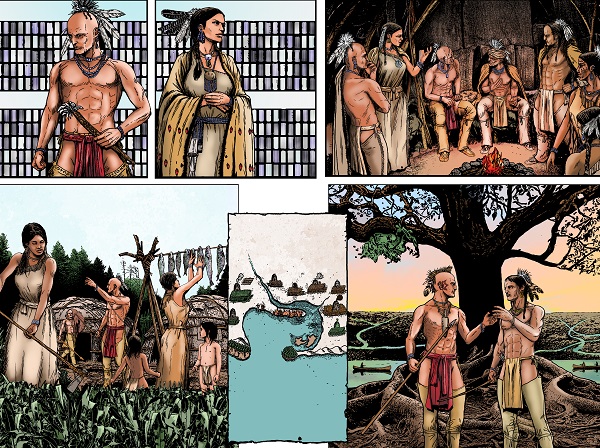 collage featuring maps and illustrations