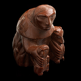 Da.axiigang (Charles Edenshaw, Haida, 1839â€“1920), Bear Mother carving, ca. 1900. Queen Charlotte Islands, British Columbia. Argillite. 6 x 7 x 8 cm. (19/6253)